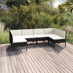 Set Divani da Giardino 6 pz con Cuscini in Polyrattan Nero