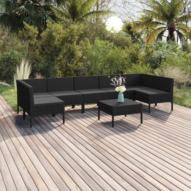 Set Divani da Giardino 8 pz con Cuscini in Polyrattan Nero