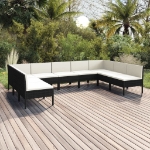 Set Divani da Giardino 9 pz con Cuscini in Polyrattan Nero