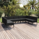 Set Divani da Giardino 9 pz con Cuscini in Polyrattan Nero