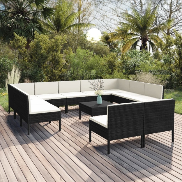 Set Divani da Giardino 12 pz con Cuscini in Polyrattan Nero