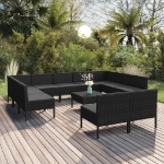 Set Divani da Giardino 12 pz con Cuscini in Polyrattan Nero