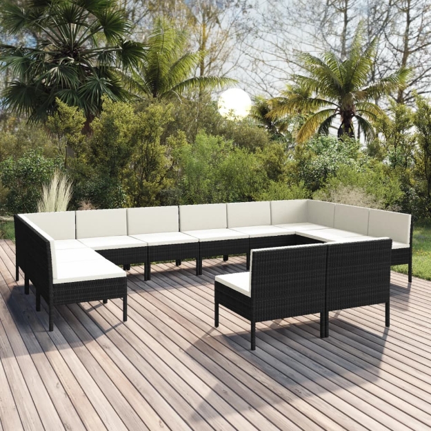 Set Divani da Giardino 12 pz con Cuscini in Polyrattan Nero