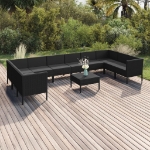 Set Divani da Giardino 11 pz con Cuscini in Polyrattan Nero