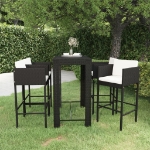 Set Bar da Giardino 5 pz con Cuscini Polyrattan Nero