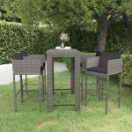 Set da Bar da Giardino 5 pz con Cuscini in Polyrattan Grigio