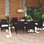 Set da Pranzo per Giardino 7 pz con Cuscini Polyrattan Nero