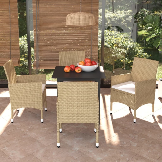 Set Pranzo da Giardino 5 pz con Cuscini in Polyrattan Beige