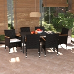 Set da Pranzo per Giardino 7 pz con Cuscini Polyrattan Nero