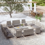 Set Divani da Giardino 16 pz con Cuscini in Polyrattan Grigio