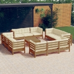 Set Divani da Giardino 13 pz con Cuscini Crema in Legno di Pino