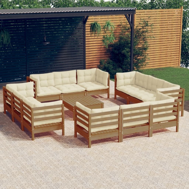 Set Divani da Giardino 13 pz con Cuscini Crema in Legno di Pino