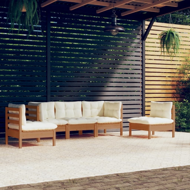 Set Divani da Giardino 5 pz con Cuscini Legno Massello di Pino