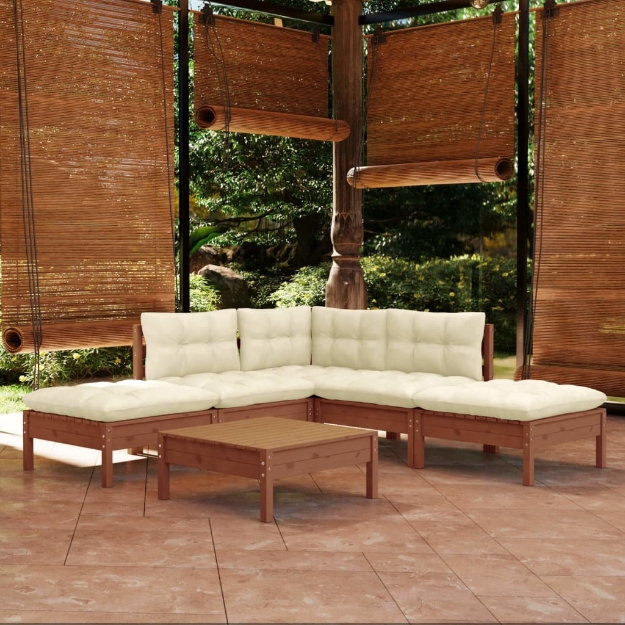 Set Divani da Giardino 6 pz con Cuscini Miele Legno di Pino