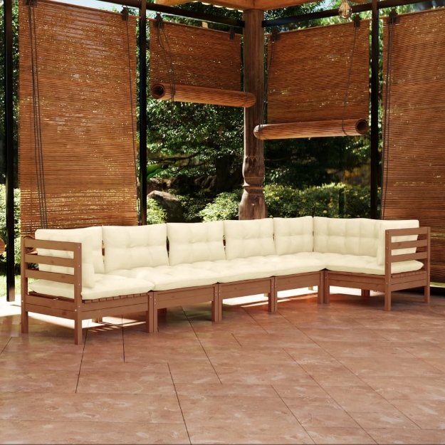 Set Divani da Giardino 6 pz con Cuscini Miele Legno di Pino