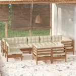 Set Divani da Giardino 9 pz con Cuscini Miele in Legno di Pino