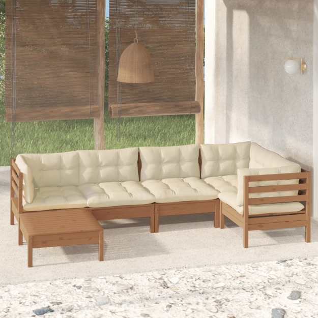 Set Divani da Giardino 6 pz con Cuscini Miele Legno di Pino