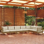 Set Divani da Giardino 7 pz con Cuscini Miele Legno di Pino