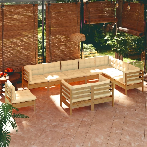 Set Divani da Giardino 10 pz con Cuscini Miele Legno di Pino