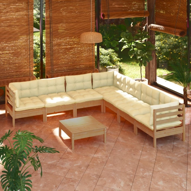 Set Divani da Giardino 8 pz con Cuscini Miele Legno di Pino