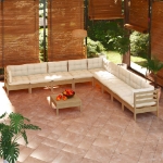 Set Divani da Giardino 10 pz con Cuscini Miele Legno di Pino