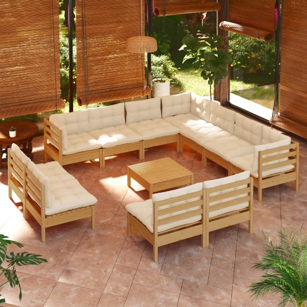 Set Divani da Giardino 12 pz con Cuscini Miele Legno di Pino