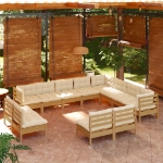 Set Divani da Giardino 12 pz con Cuscini Miele Legno di Pino