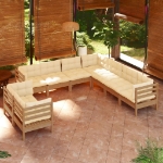 Set Divani da Giardino 9 pz con Cuscini Miele in Legno di Pino