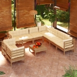 Set Divani da Giardino 10 pz con Cuscini Miele Legno di Pino