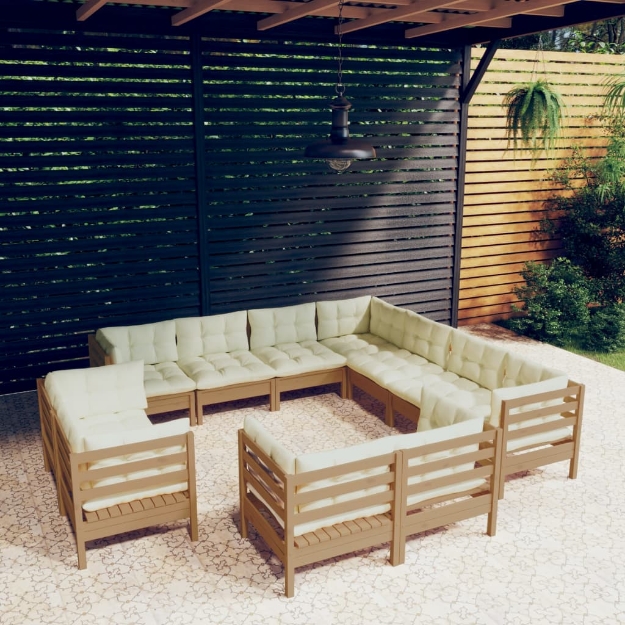 Set Divani da Giardino 11 pz con Cuscini Miele Legno di Pino