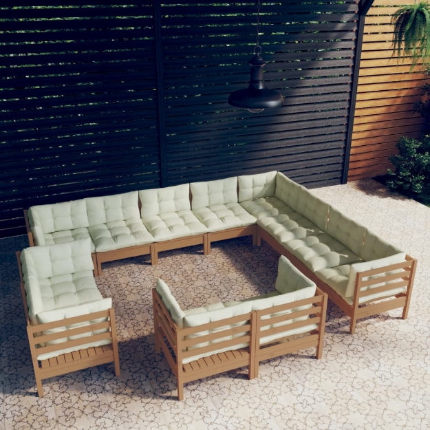 Set Divani da Giardino 12 pz con Cuscini Miele Legno di Pino