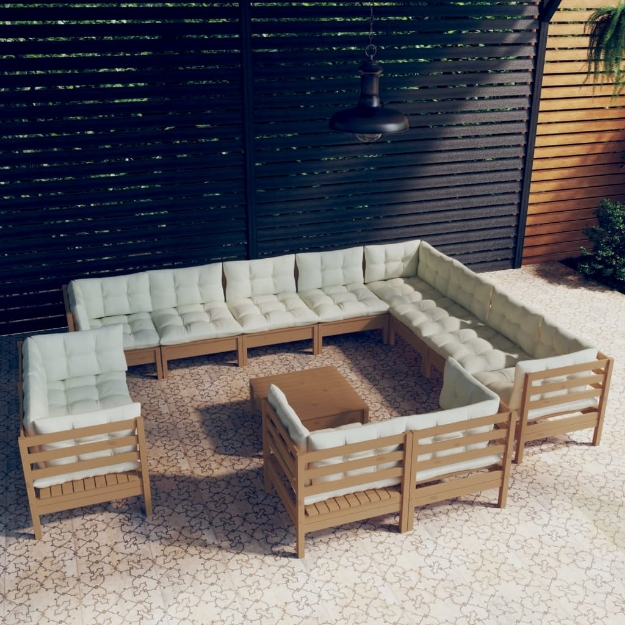 Set Divani da Giardino 13 pz con Cuscini Miele Legno di Pino