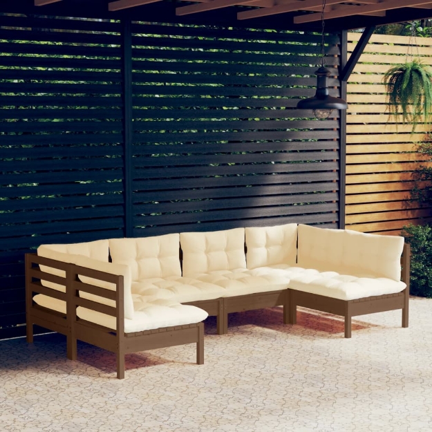 Set Divani da Giardino 6 pz con Cuscini Miele Legno di Pino