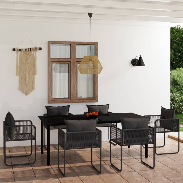 Set da Pranzo per Giardino 7 pz con Cuscini Nero