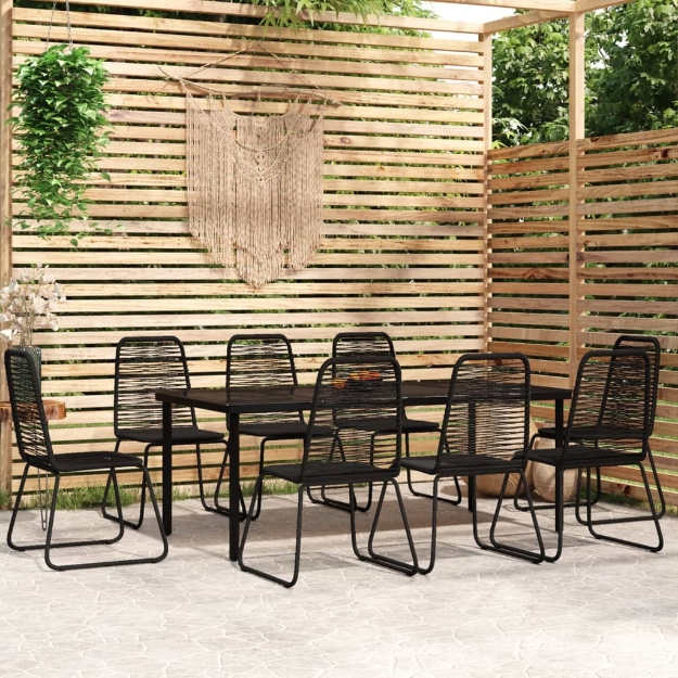 Set da Pranzo per Giardino 9 pz con Cuscini Nero