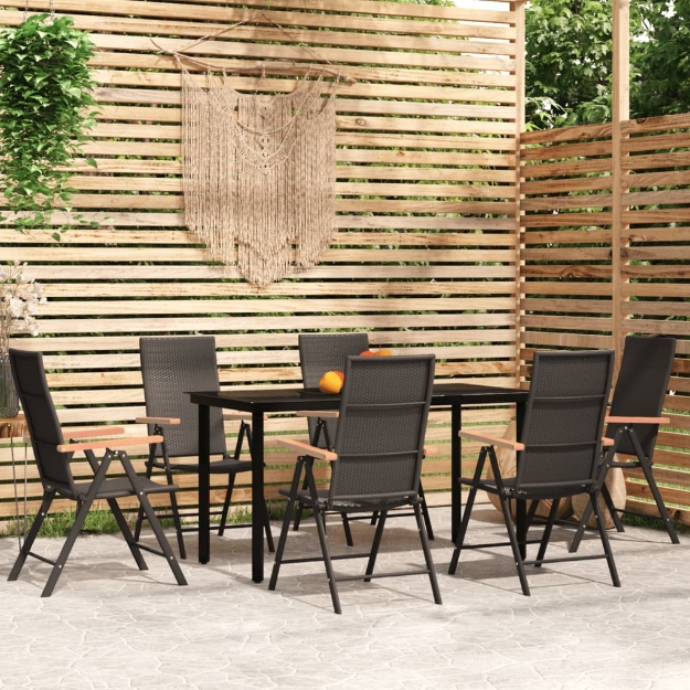 Set Mobili da Pranzo per Giardino 7 pz Nero