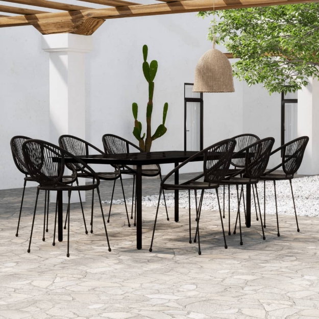 Set da Pranzo per Giardino 9 pz con Cuscini Nero