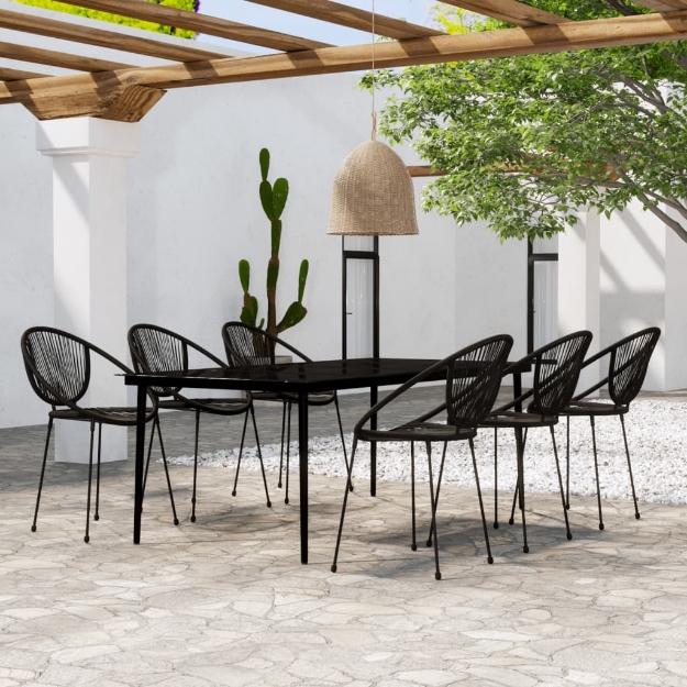 Set da Pranzo per Giardino 7 pz con Cuscini Nero