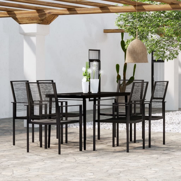 Set Mobili da Pranzo per Giardino 7 pz Nero