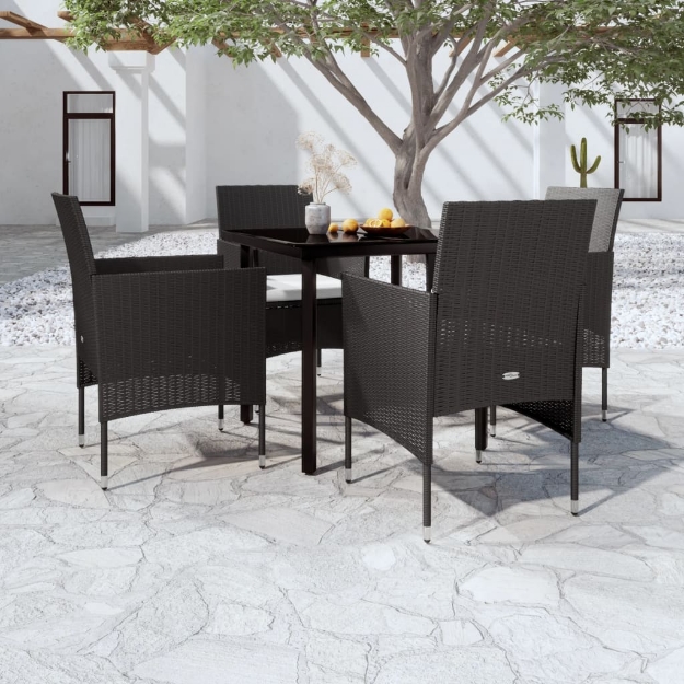 Set Mobili da Pranzo per Giardino 5 pz con Cuscini Nero