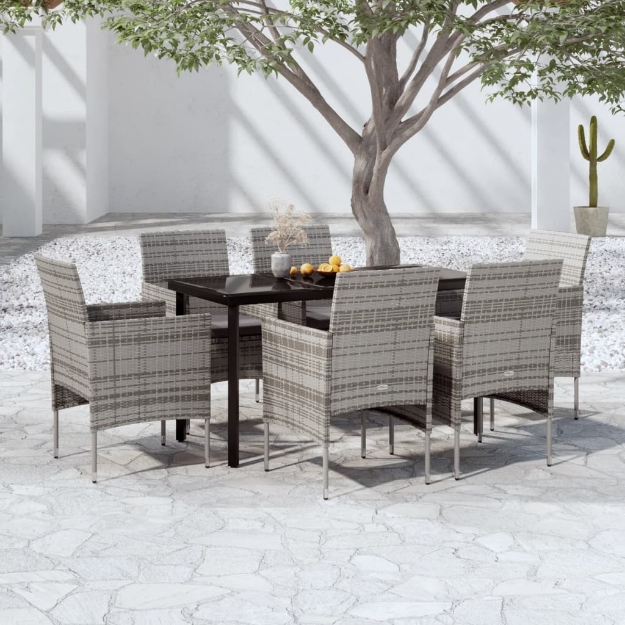 Set da Pranzo per Giardino 7 pz con Cuscini Grigio