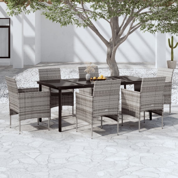 Set da Pranzo per Giardino 7 pz con Cuscini Grigio