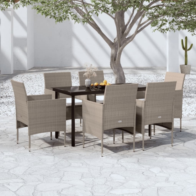 Set da Pranzo per Giardino 7 pz con Cuscini Beige e Nero