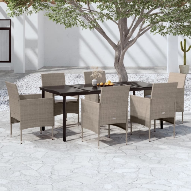 Set da Pranzo per Giardino 7 pz con Cuscini Beige e Nero