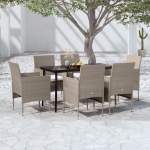 Set da Pranzo da Giardino Beige e Nero 7 pz con Cuscini