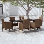 Set da Pranzo da Giardino con Cuscini 7 pz in Marrone e Nero