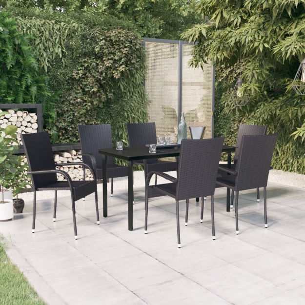 Set Mobili da Pranzo per Giardino 7 pz Nero