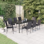 Set da Pranzo per Giardino 9 pz con Cuscini Neri