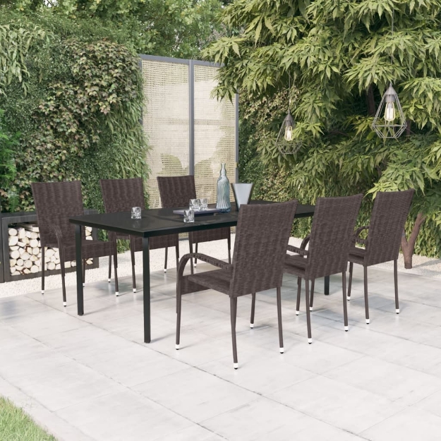 Set da Pranzo per Giardino 7 pz con Cuscini Marrone e Nero