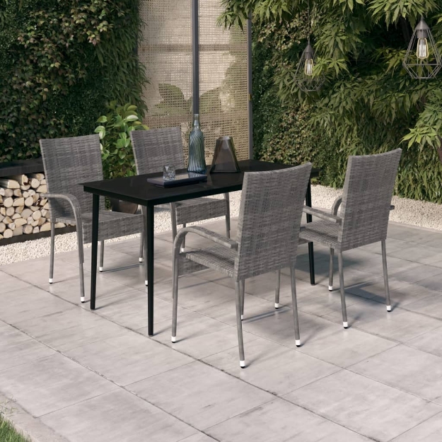 Set Mobili da Pranzo da Giardino Grigio e Nero 5 pz